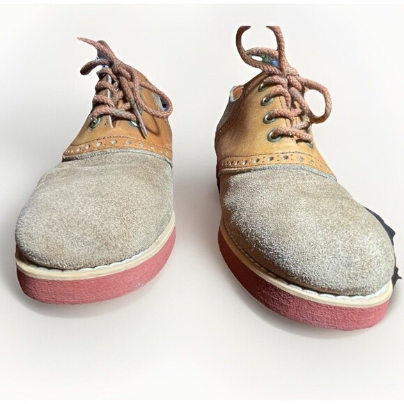 Quoddy Men’s 9 Tan Suede Saddle Shoes USA Made Handsewn Leather Sole Vintage - Picture 2 of 16